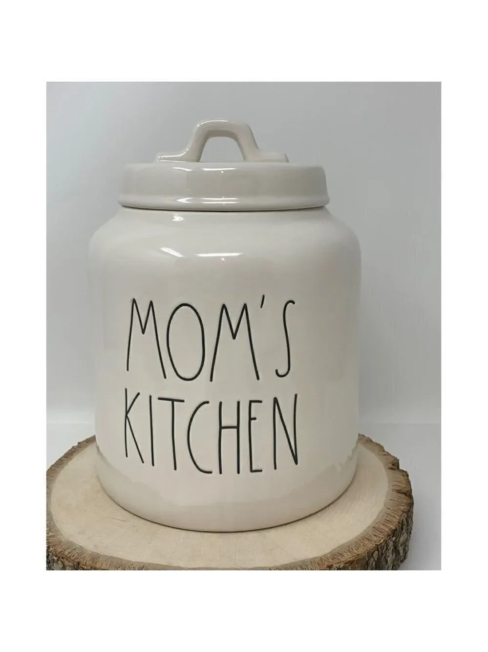 Rae Dunn MOMS Kitchen Canister Cookies Ceramic White Black Crock Chubby Gift